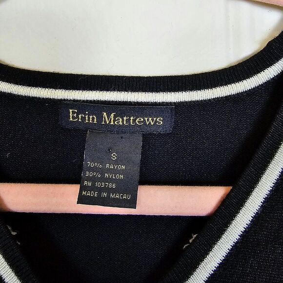 ⚓ ERIN MATTHEWS Vintage Black/White Cardigan Nautical Embroidered Size S⚓ - Picture 5 of 5